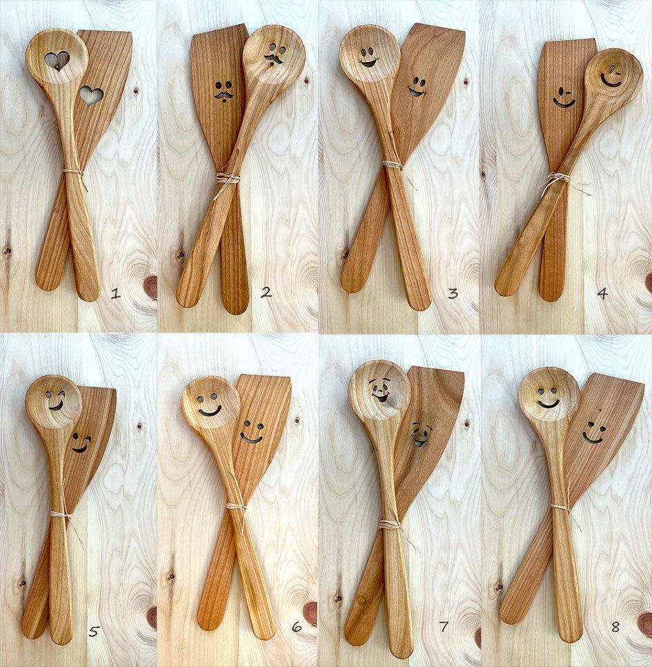 Lucky pair spoon spatula happy face - Woodjana