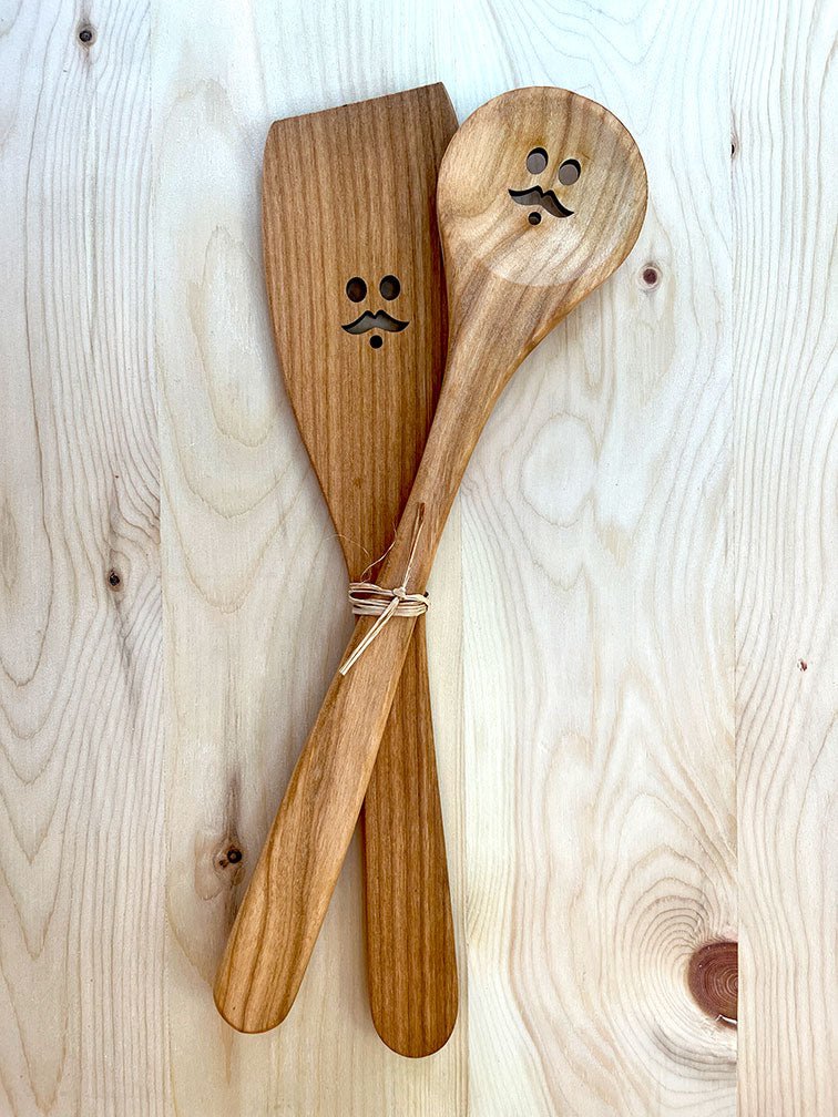 Lucky pair spoon spatula happy face - Woodjana