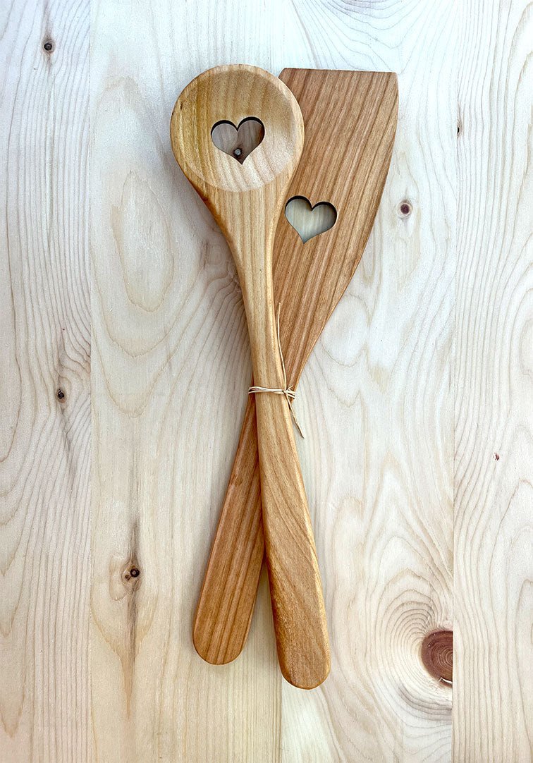 Lucky pair spoon spatula happy face - Woodjana