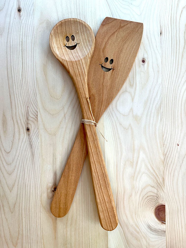 Lucky pair spoon spatula happy face - Woodjana